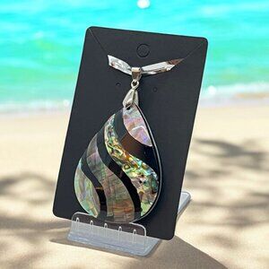 Fabulous Natural Abalone, Mother of Pearl & Black Shell Pendant